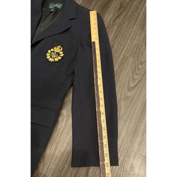 Lauren Ralph Lauren Vtg Blazer Women's 16 Navy Worsted Wool Jacket 3D Gold Crest - Picture 15 of 16